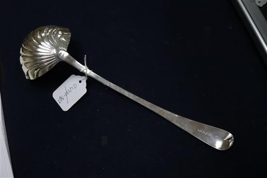 A George III silver beaded Old English pattern soup ladle by Eley, Fearn & Chawner, London, 1808, 5.5 oz.